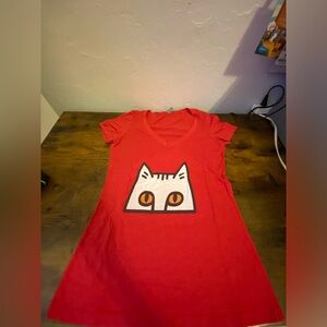 Next Level Cat is Looking at You red tshirt dress Size Small